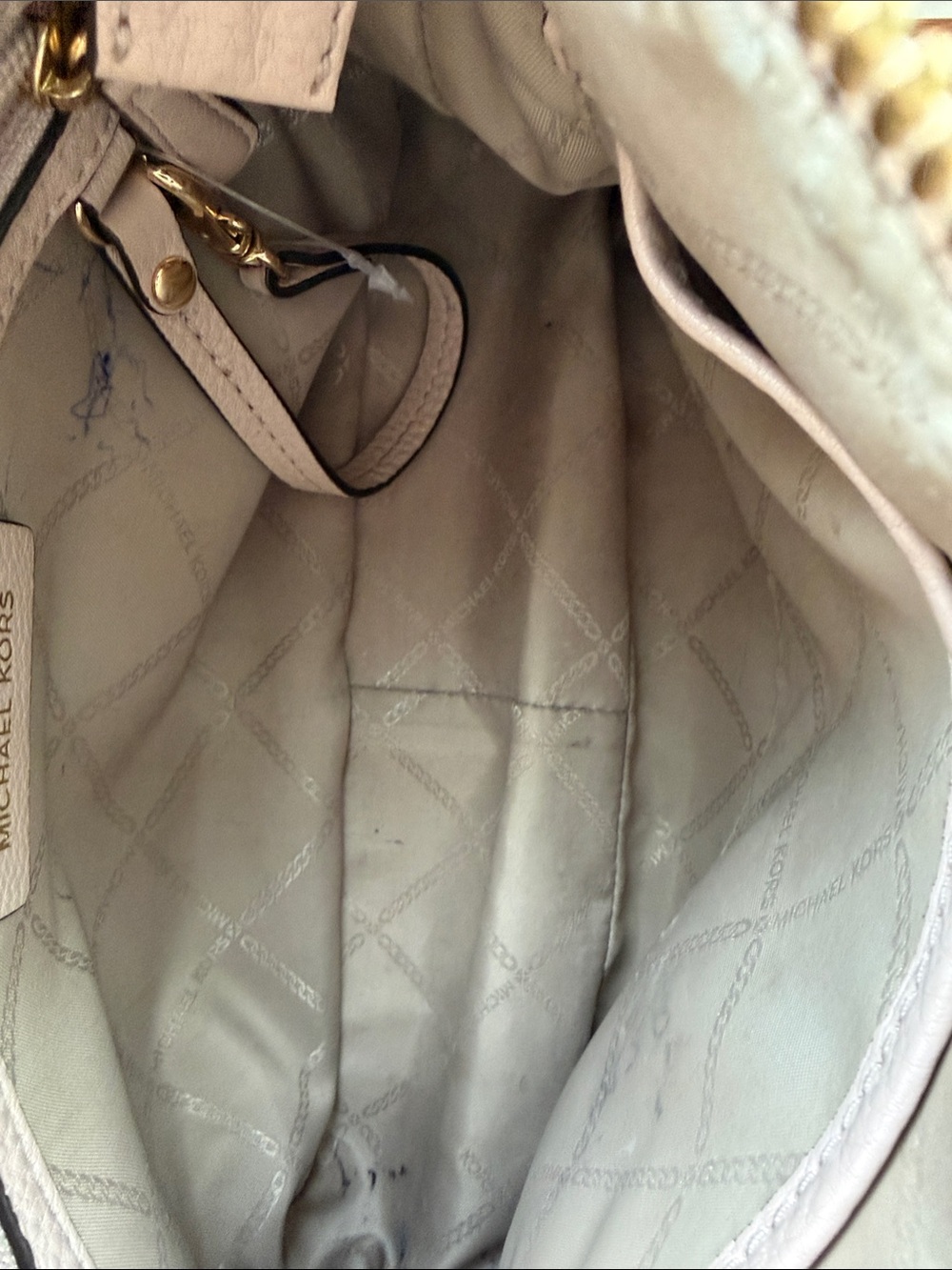 Michael Kors Light Cream Leather Tote with Gold Hardware